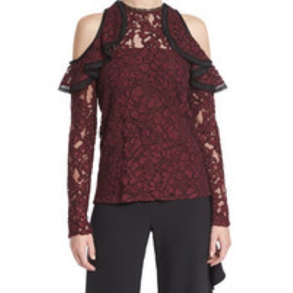 Alexis Millie Lace Cold-Shoulder Top, Burgundy
